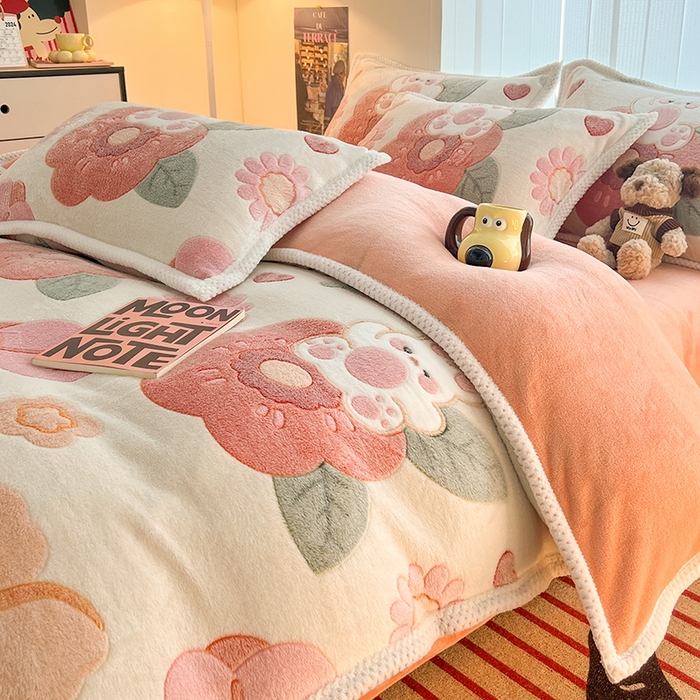 91家纺网 家纺一手货源 找家纺 倾慕家纺 2024新款加厚保暖6D立体雪花绒系列-单枕套 花园