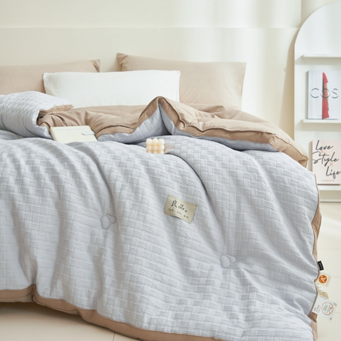 91家纺网 家纺一手货源 找家纺 2024新款b类针织良品格大豆纤维冬被被子被芯 良品格-灰+驼