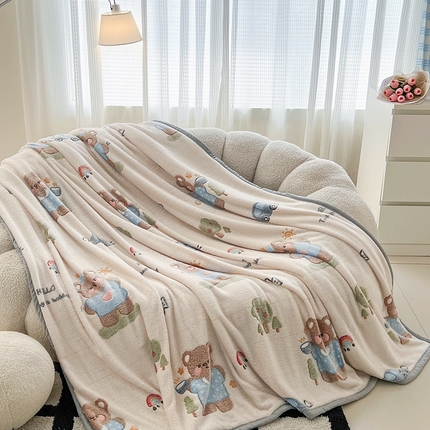 倾慕家纺 2024新款加厚保暖6D立体雪花绒系列-毛毯 汽车小熊