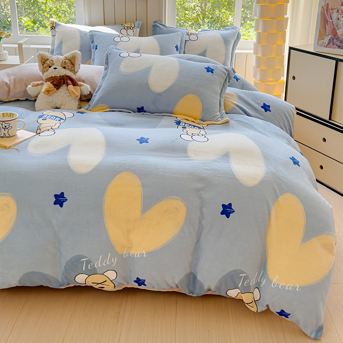 91家纺网 家纺一手货源 找家纺 狂想家 2025新款加厚牛奶绒卡通印花四件套 泰迪熊