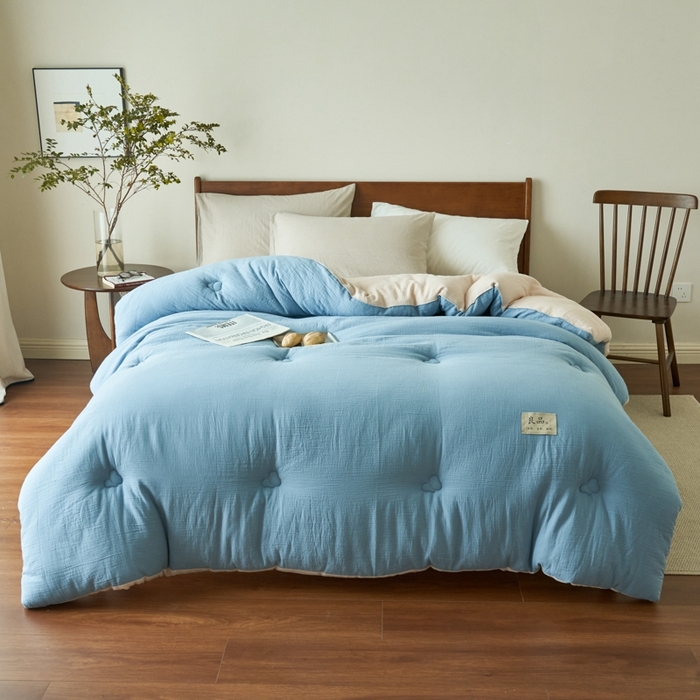 91家纺网 家纺一手货源 找家纺 子由 2024新款双层皱皱纱大豆纤维冬被被子被芯 双层纱-繁星蓝