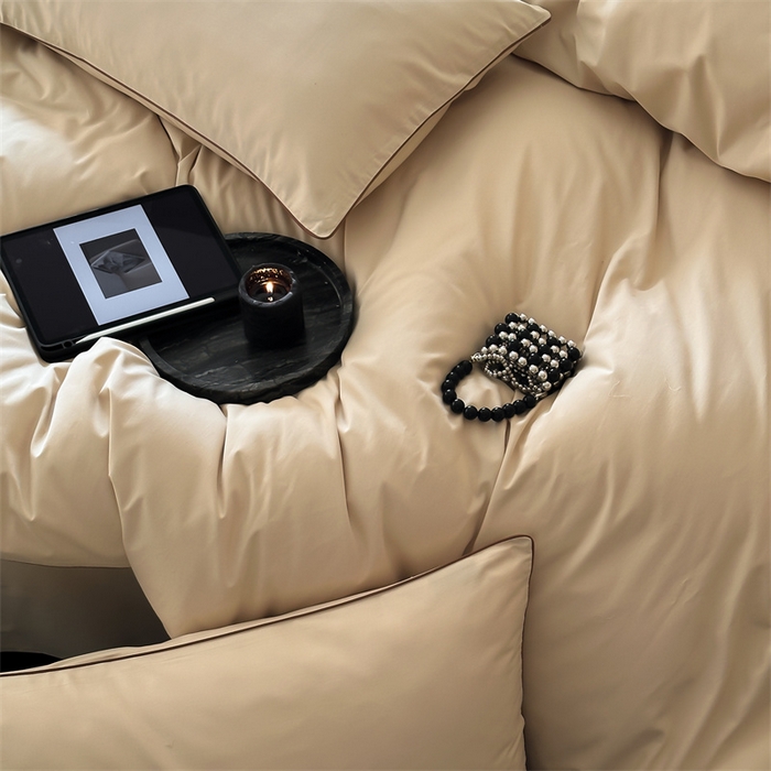 91家纺网 家纺一手货源 找家纺 三味舒屋 2024秋冬美拉德色系50s全棉磨毛四件套-棚拍详情图 曲奇