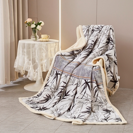 91家纺网 家纺一手货源 找家纺 2025新款A面欧棉绒B面北极绒复合毛毯盖毯毯子 竹子