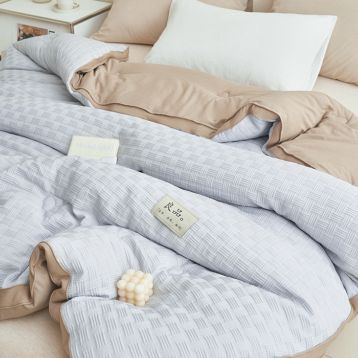 91家纺网 家纺一手货源 找家纺 2024新款b类针织良品格大豆纤维冬被被子被芯 良品格-灰+驼