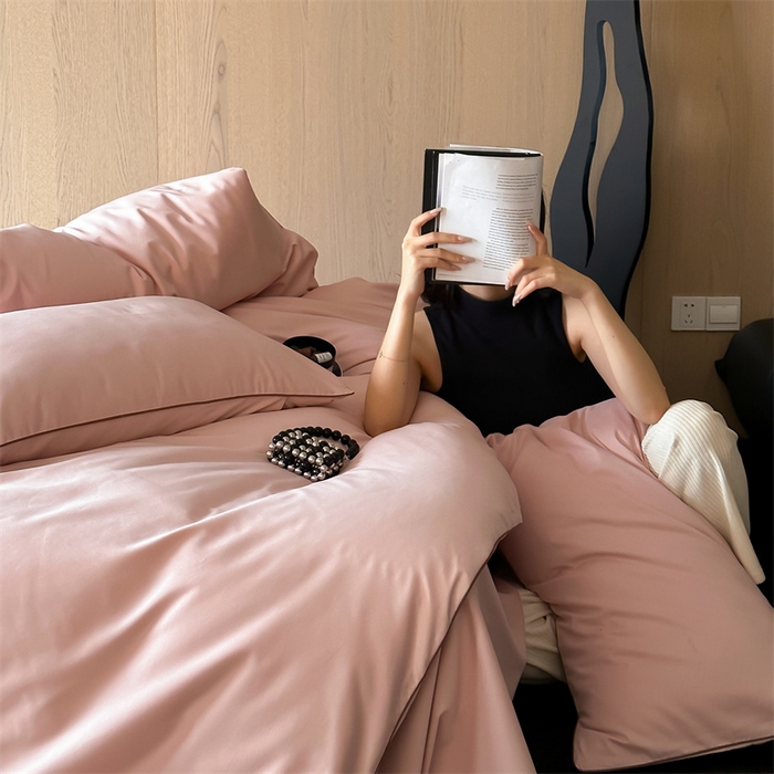 91家纺网 家纺一手货源 找家纺 三味舒屋 2024秋冬美拉德色系50s全棉磨毛四件套-棚拍详情图 蜜粉