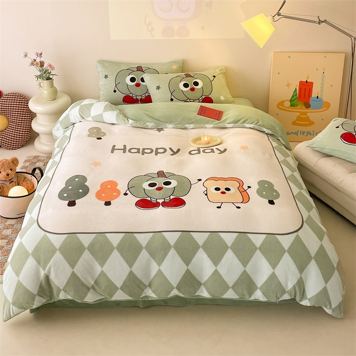 91家纺网 家纺一手货源 找家纺 星座家纺 2025新款大版卡通牛奶绒四件套 南瓜派