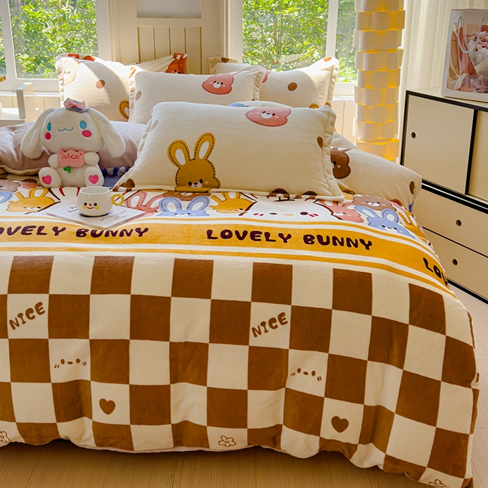 91家纺网 家纺一手货源 找家纺 狂想家 2025新款加厚牛奶绒卡通印花四件套 可爱兔