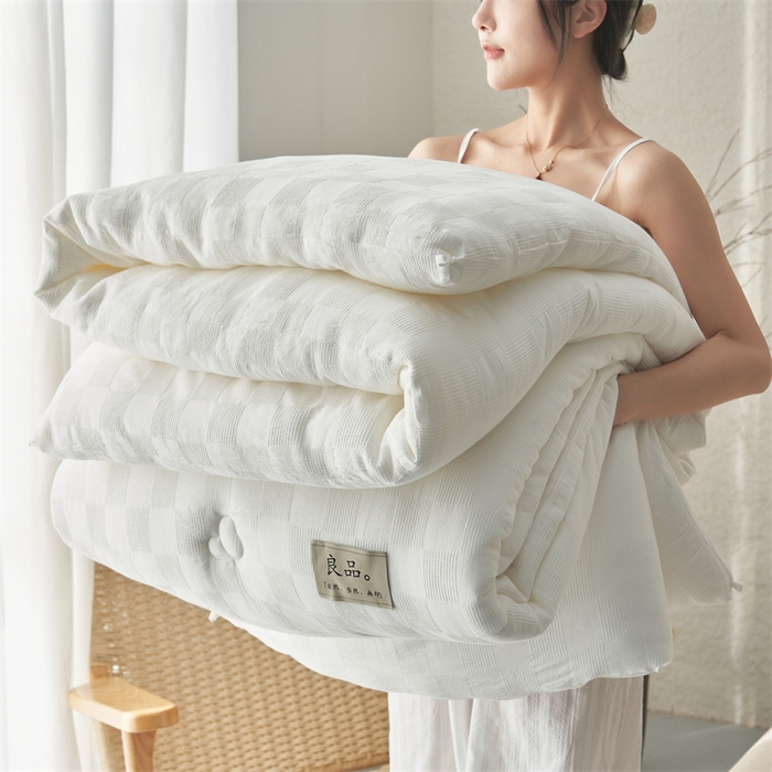 91家纺网 家纺一手货源 找家纺 2024新款b类100%纯棉水洗棉提花大豆纤维冬被 纯棉-华夫格