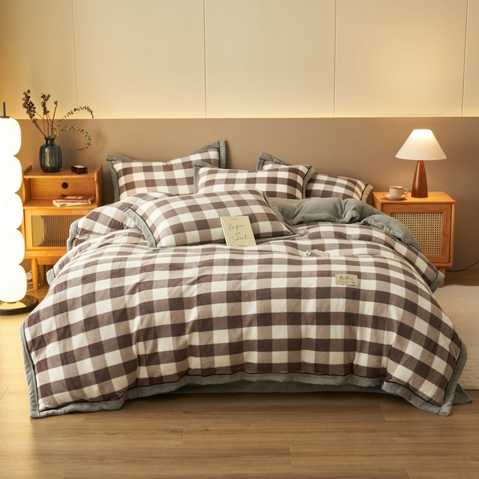 91家纺网 家纺一手货源 找家纺 2024新款无印风牛奶绒宽边可拆洗冬被被子被芯 无印风可拆洗冬被-大灰格