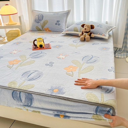 倾慕家纺 2024新款加厚保暖6D立体雪花绒系列-单床笠 紫色郁金香