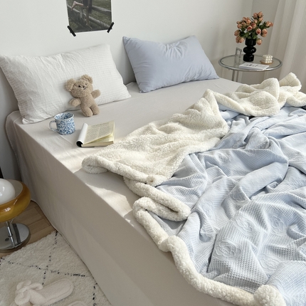 91家纺网 家纺一手货源 找家纺 （总）六巷胡同 2024新款小红书博主风山茶花羊羔绒毯子毛毯午睡毯-风格二