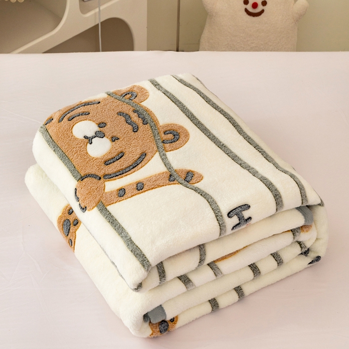 91家纺网 家纺一手货源 找家纺 倾慕家纺 2024新款加厚保暖6D立体雪花绒系列-毛毯 欢乐小虎