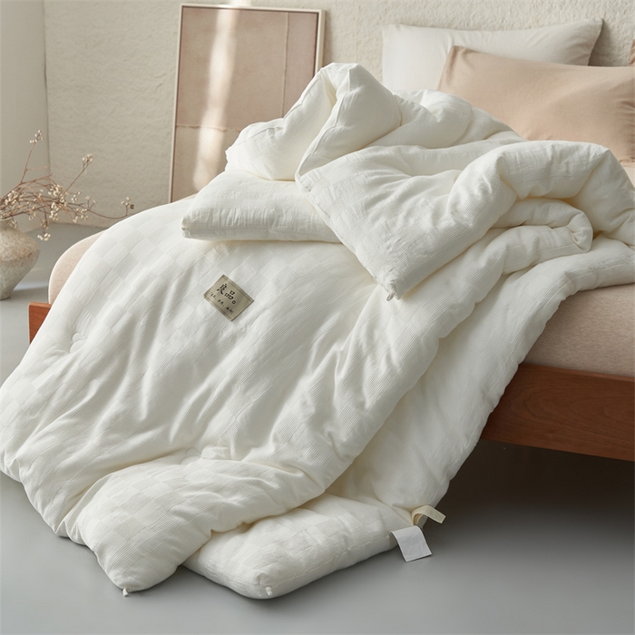 91家纺网 家纺一手货源 找家纺 2024新款b类100%纯棉水洗棉提花大豆纤维冬被 纯棉-华夫格