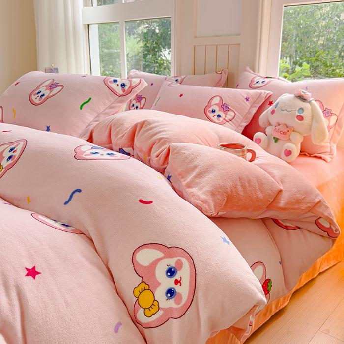 91家纺网 家纺一手货源 找家纺 狂想家 2025新款加厚牛奶绒卡通印花四件套 幸运狐狸