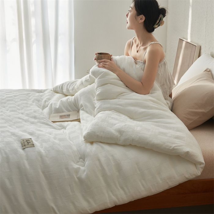 91家纺网 家纺一手货源 找家纺 2024新款b类100%纯棉水洗棉提花大豆纤维冬被 纯棉-华夫格