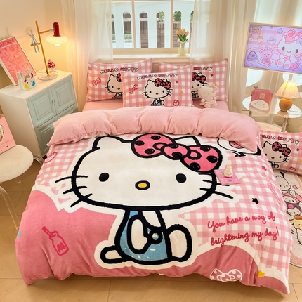 91家纺网 家纺一手货源 找家纺 （总）2024新品正版三丽鸥授权大版卡通平网数码印花加厚高克重牛奶绒系列四件套