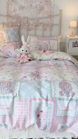 91家纺网 家纺一手货源 找家纺 昔可 2024新款13070全棉四件套系列（第三批） 饼饼小兔