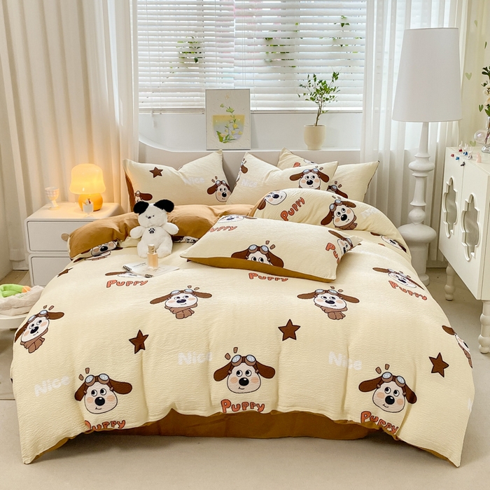 91家纺网 家纺一手货源 找家纺 悦织湾家纺 2025新款轻奢北欧风小清新印花水洗棉四件套 飞行狗