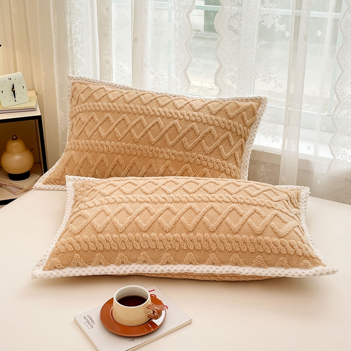 91家纺网 家纺一手货源 找家纺 梦舒羽  2025新款220克高克重塔芙绒枕套枕芯套宿舍枕头套单人一对装 优雅咖