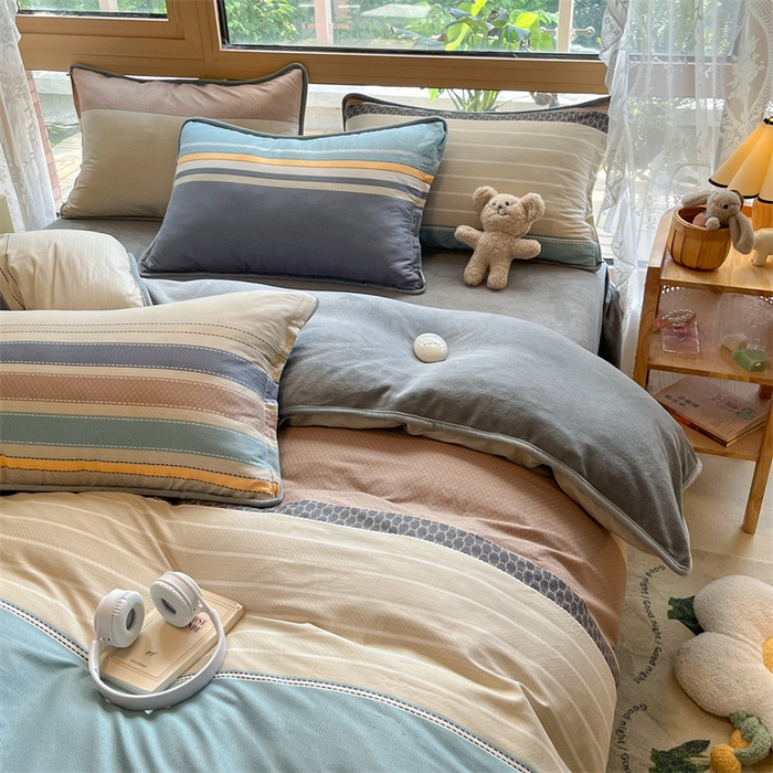 91家纺网 家纺一手货源 找家纺 红粉佳人 2025新款棉加绒印花四件套 莫兰迪