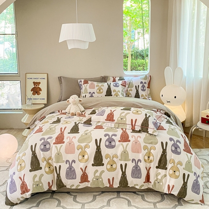 91家纺网 家纺一手货源 找家纺 2025新款全棉加厚生态磨毛印花四件套-基础款 妮可