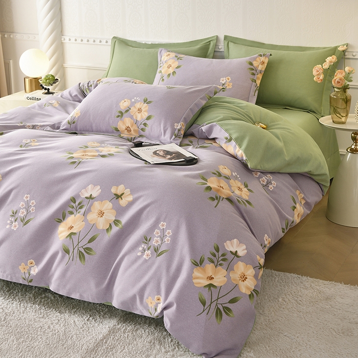 91家纺网 家纺一手货源 找家纺 优尚家纺 2025新款全棉磨毛纯棉喷气印花清新轻奢款四件套 轻奢款-幽香雅韵