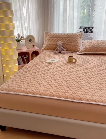 91家纺网 家纺一手货源 找家纺 梦舒羽 2025新款220克高克重塔芙绒床笠床垫保护套床单套床盖 优雅咖