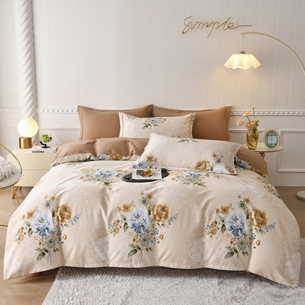 91家纺网 家纺一手货源 找家纺 （总）优尚家纺 2025新款全棉磨毛纯棉喷气印花清新轻奢款四件套