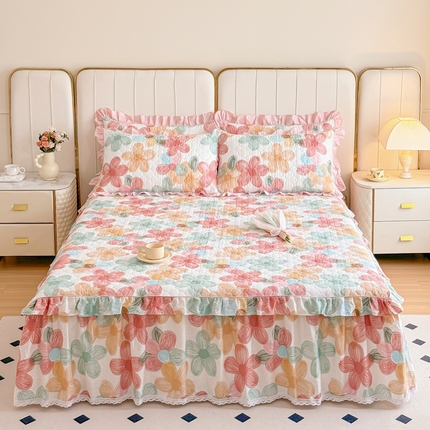 91家纺网 家纺一手货源 找家纺 （总）爱妮玖玖家纺 2024新款全棉印花夹棉床裙