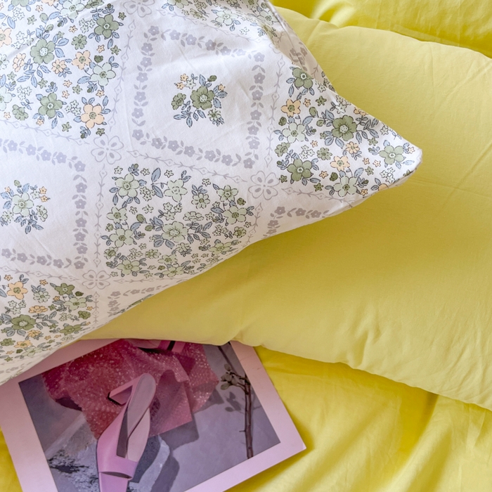 91家纺网 家纺一手货源 找家纺 千朵 2024新款全棉水洗棉混搭双拼四件套 若兮黄