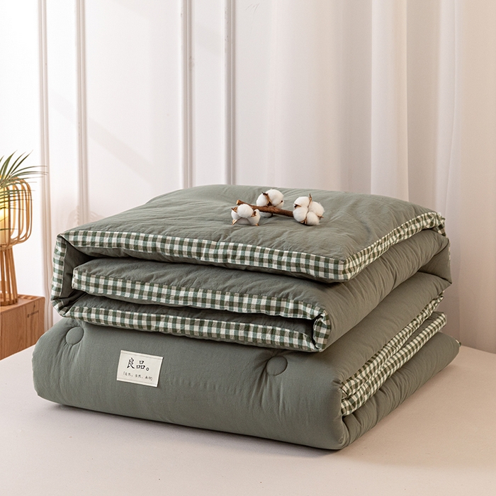 91家纺网 家纺一手货源 找家纺 2024新款无印风棋盘格立体边大豆纤维冬被 风格一 棋盘格-墨子绿
