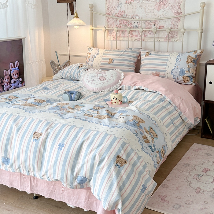 91家纺网 家纺一手货源 找家纺 昔可 2024新款13070全棉四件套系列（第三批） 洛可可小熊