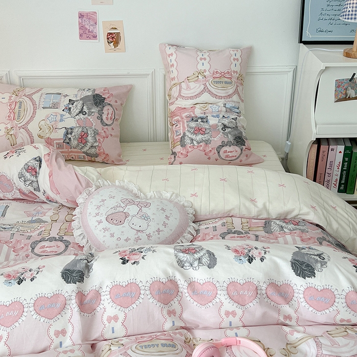 91家纺网 家纺一手货源 找家纺 昔可 2024新款13070全棉四件套系列（第三批） 猫咪的梳妆室