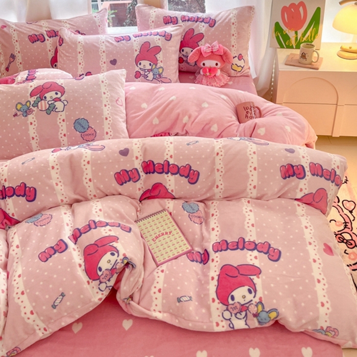 91家纺网 家纺一手货源 找家纺 2024新款三丽鸥牛奶绒小版四件套 牛奶绒小版-贪吃美乐蒂