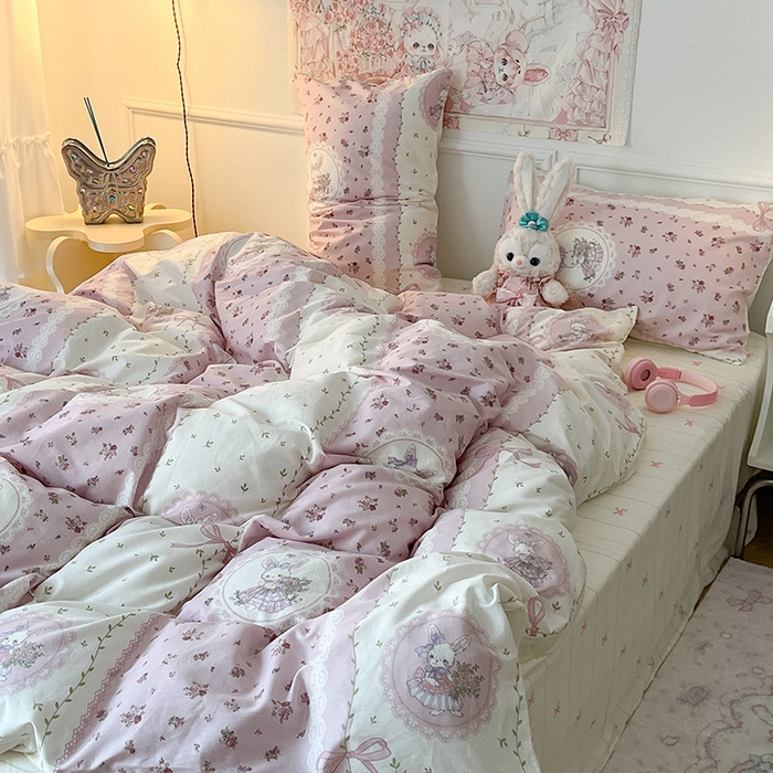 91家纺网 家纺一手货源 找家纺 昔可 2024新款13070全棉四件套系列（第三批） 梦游仙境兔