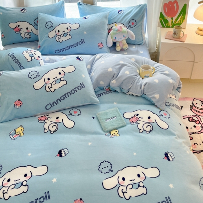 91家纺网 家纺一手货源 找家纺 2024新款三丽鸥牛奶绒小版四件套 牛奶绒小版-蛋糕玉桂狗