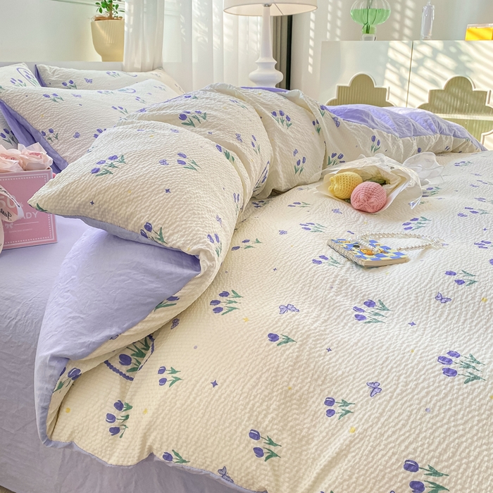 91家纺网 家纺一手货源 找家纺 悦织湾家纺 2025新款轻奢北欧风小清新印花水洗棉四件套 蓝色恋人