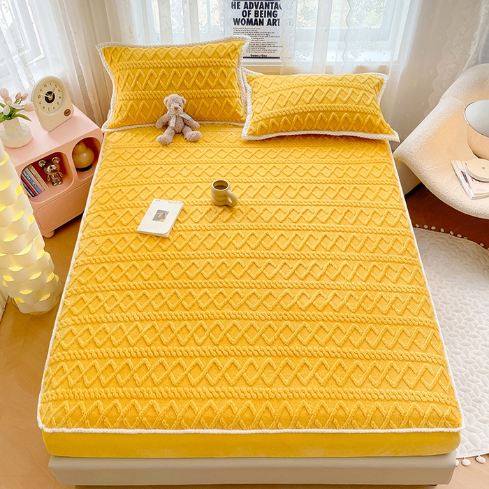 91家纺网 家纺一手货源 找家纺 梦舒羽 2025新款220克高克重塔芙绒床笠床垫保护套床单套床盖 柠檬黄