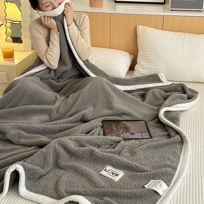 91家纺网 家纺一手货源 找家纺 沐棉 2024新款羊羔绒泰迪绒毛毯 绅士灰