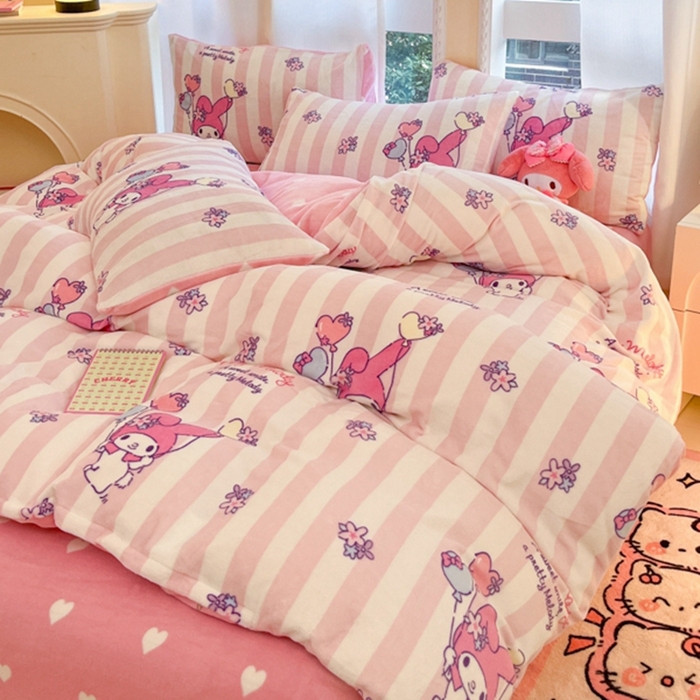 91家纺网 家纺一手货源 找家纺 2024新款三丽鸥牛奶绒小版四件套 牛奶绒小版-气球美乐蒂