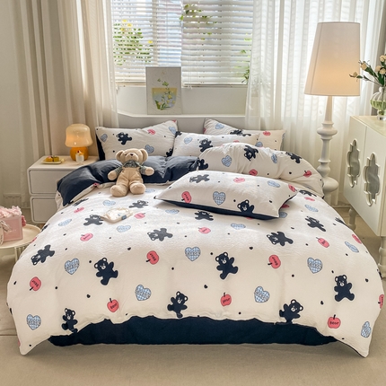 91家纺网 家纺一手货源 找家纺 悦织湾家纺 2025新款轻奢北欧风小清新印花水洗棉四件套 跳跳熊