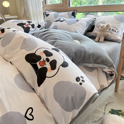 红粉佳人 2025新款棉加绒印花四件套 快乐熊猫