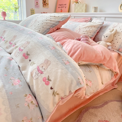 91家纺网 家纺一手货源 找家纺 （总）2024新款200g加厚防静电牛奶绒小清新四件套