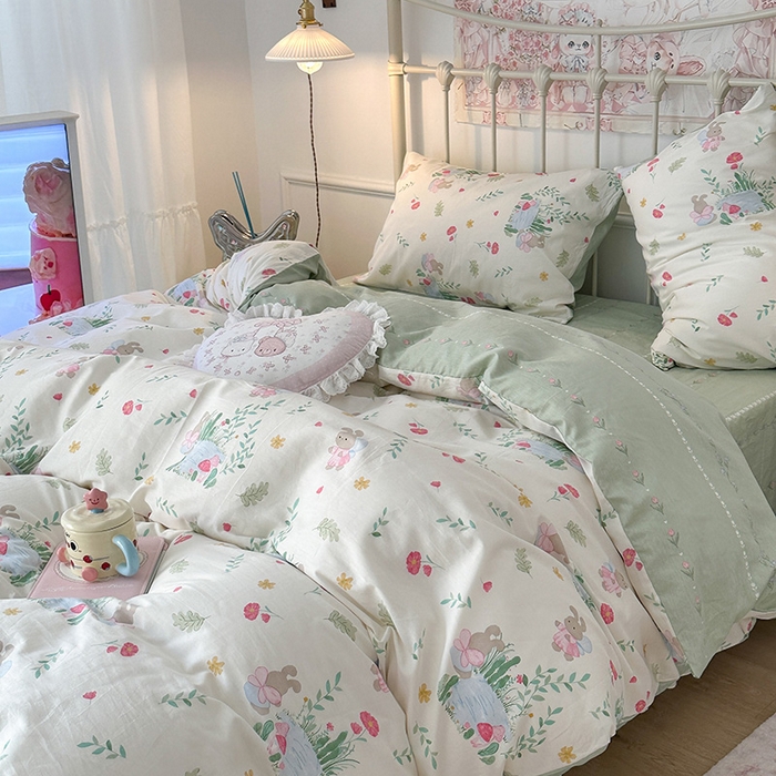 91家纺网 家纺一手货源 找家纺 昔可 2024新款13070全棉四件套系列（第三批） 夏日治愈兔