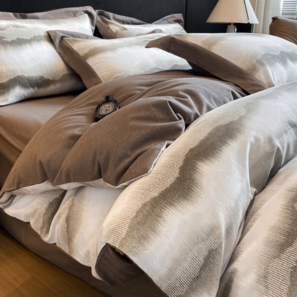 91家纺网 家纺一手货源 找家纺 （总）梵克保罗 2024新款全棉贡缎磨毛数码印花高级简奢款四件套