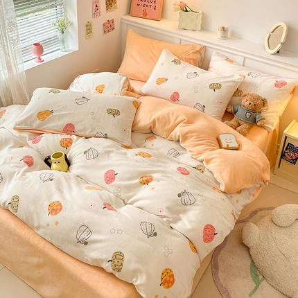 2024新款200g加厚防静电牛奶绒小清新四件套 绒-炫彩南瓜