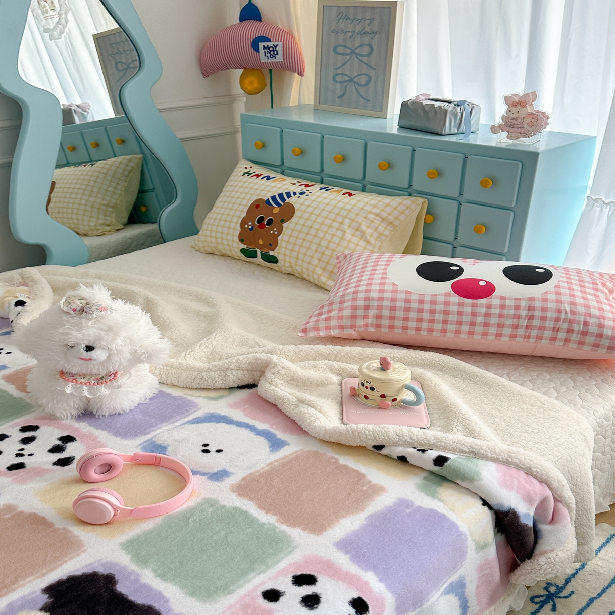 91家纺网 家纺一手货源 找家纺 昔可家纺 2024新款羊羔绒牛奶绒毛毯系列（三）-卡通系列 方块小狗