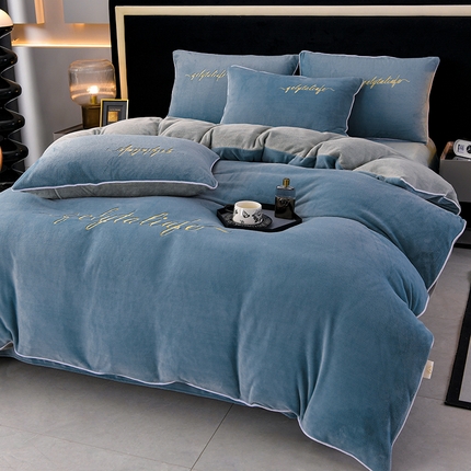 湘雪 2025新款高克重纯色高精密刺绣牛奶绒四件套麻绳款（提供买家秀） 优雅-槟利兰