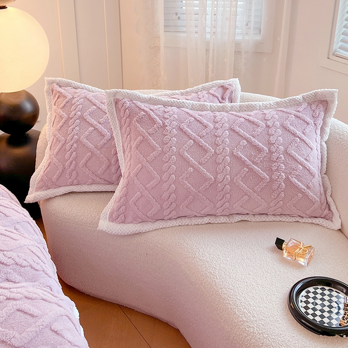 91家纺网 家纺一手货源 找家纺 贝拉梦家纺 2024新款塔芙绒菱格纯色牛奶绒四件套 暮山紫