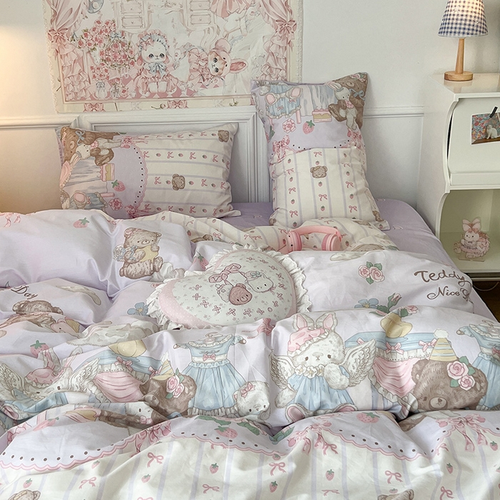 91家纺网 家纺一手货源 找家纺 昔可 2024新款13070全棉四件套系列（第三批） 小熊时光屋